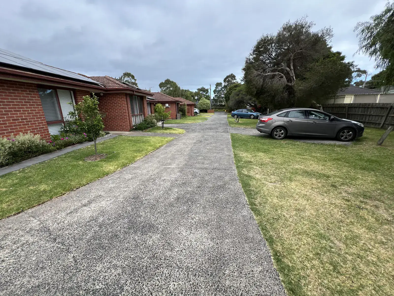 Body corporate garden maintenance, freshly mown common areas at a Frankston unit complex
